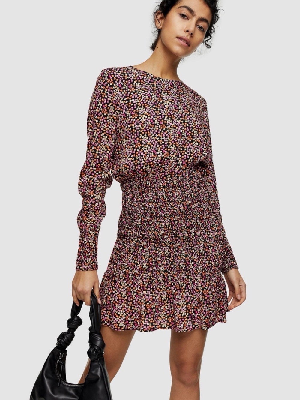 ✨‎ Topshop Floral Print Shirred Mini Dress Size 2 Feminine Summer Dress